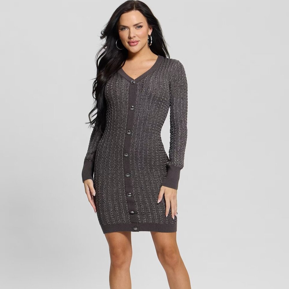 Guess Josie Button Sweater Dress Large Dark Grey NWT